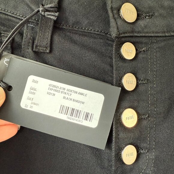 NWT PAIGE Hoxton High Rise Skinny Ankle Jeans Womens Size 25 Black Shadow Denim - Picture 4 of 10